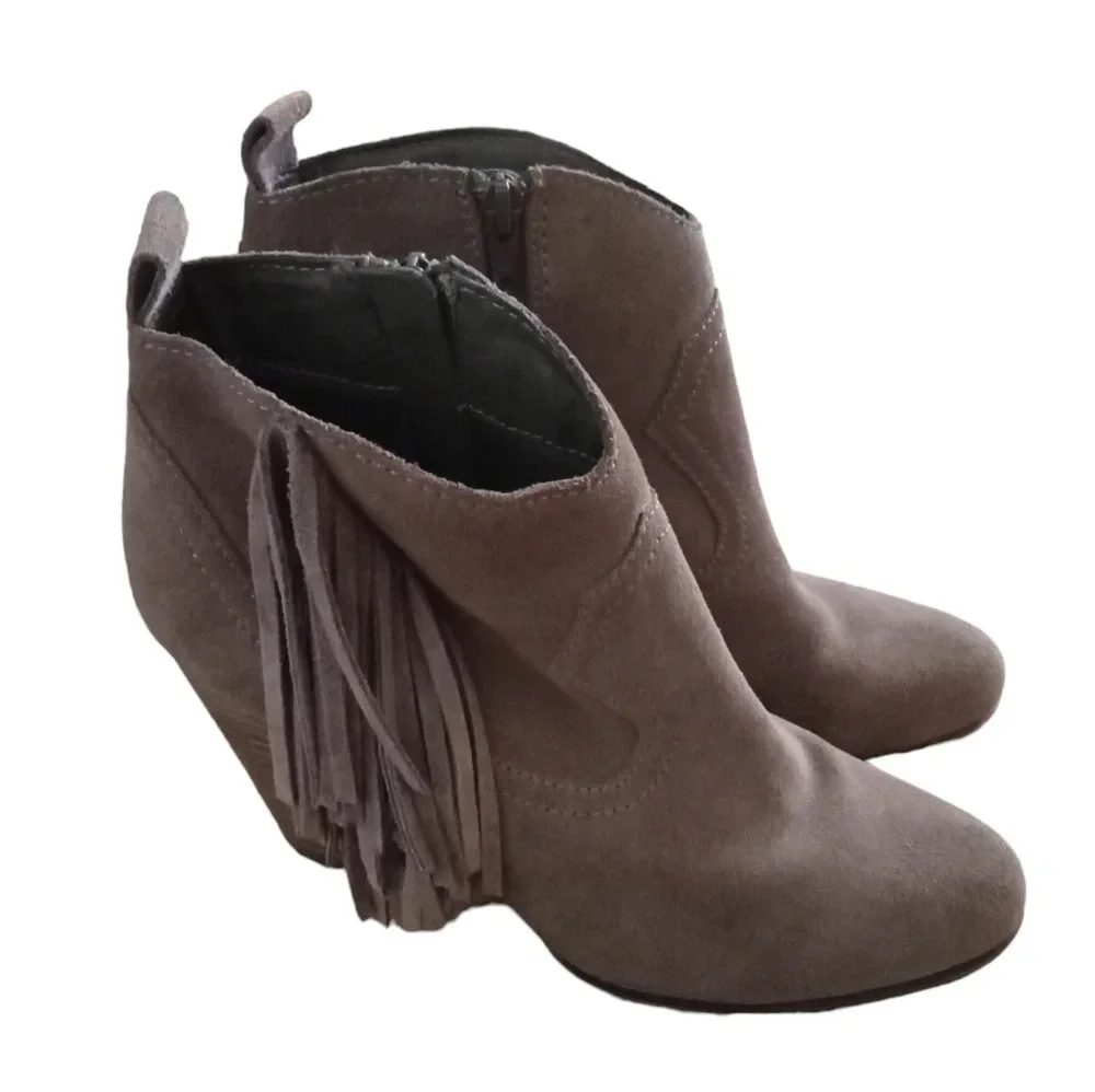 Steve Madden Womens Cian Leather Fringe Trim Booties Light Taupe Size 7.5